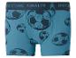 Blauwe herenboxershort met voetbalprint en tekst op de tailleband.