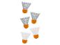 Badminton shuttles, wit en oranje plastic.