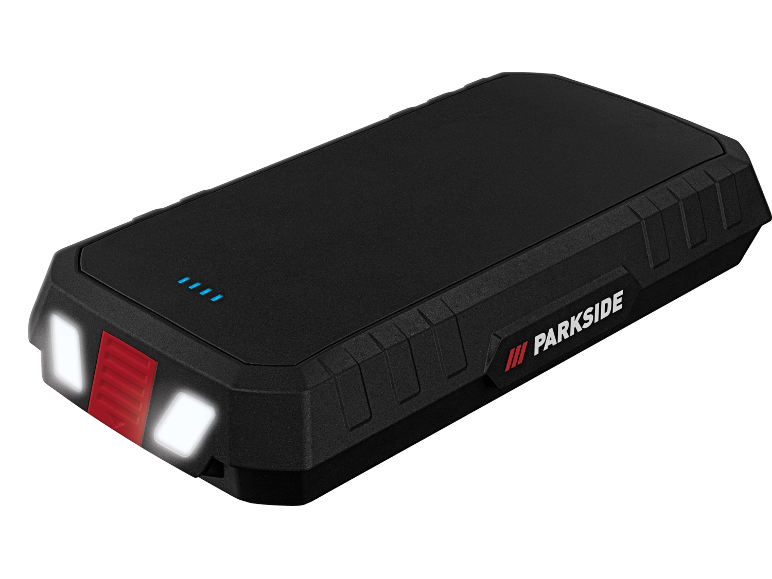 Parkside jumpstarter met geïntegreerde lampen.
