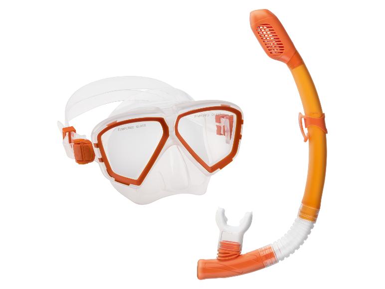 Oranje en wit duikmasker en snorkel.