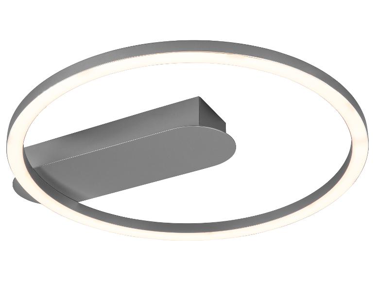 Moderne LED plafondlamp met een circulair ontwerp en een grijze afwerking.