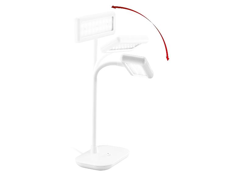 Beweging van een witte verstelbare LED-bureaulamp op een witte achtergrond