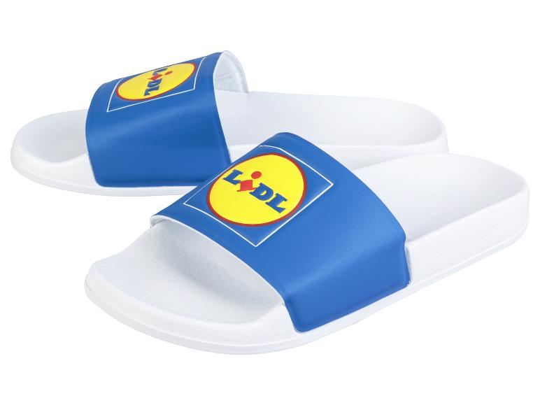 Lidl slippers, blauw en wit.