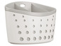 Een witte, ronde drainer met een grijs compartiment voor keukengerei.