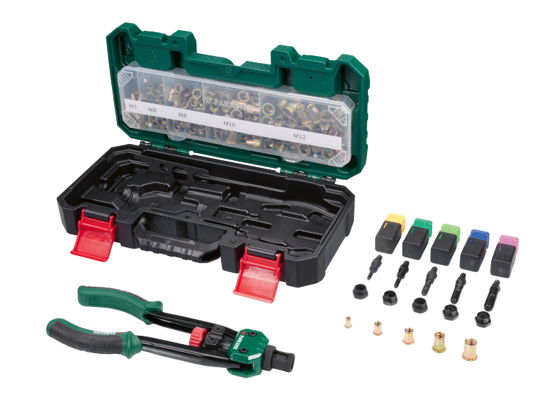 Nietgereedschapset met handniettang en diverse blindklinkmoeren M5-M12
