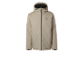 Beige herenjas met capuchon, zwarte rits en een klein logo op de borst.