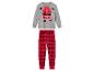 Een grijze kersttrui met Santa Claus print en rode geruite pyjamabroek.