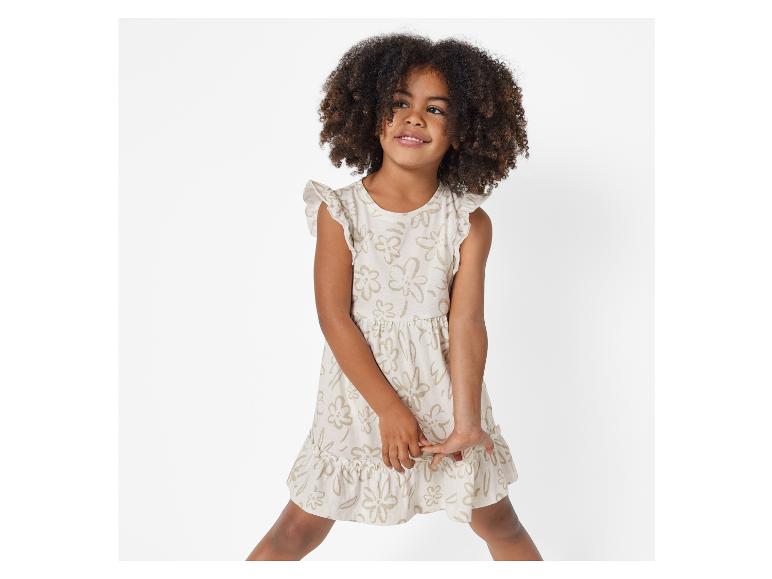 Meisjesjurk, beige bloemenprint.
