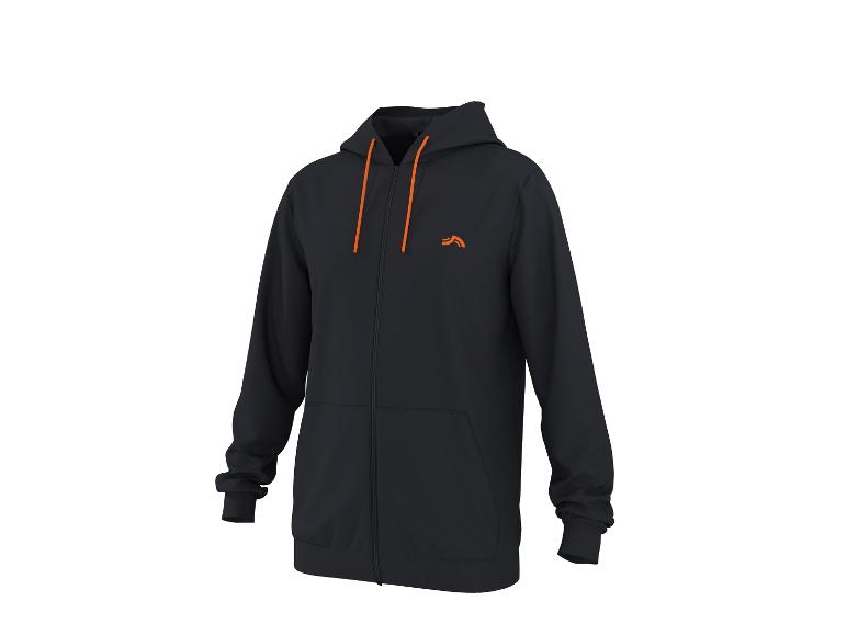 Zwarte herenhoodie met oranje trekkoorden en logo
