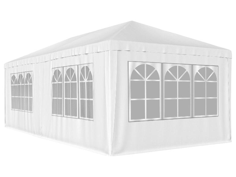 Witte partytent met boogvensters, ideaal voor buitenevenementen.