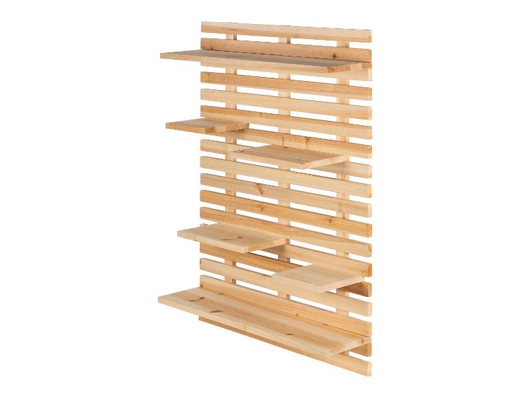 Houten wandrek met vijf planken in lichte houtkleur.