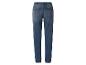 Blauwe dames denim joggers met elastische tailleband en manchetten.