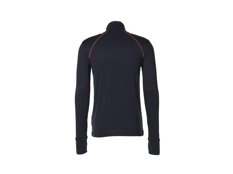 Zwart sportshirt met lange mouwen en oranje stiksels.