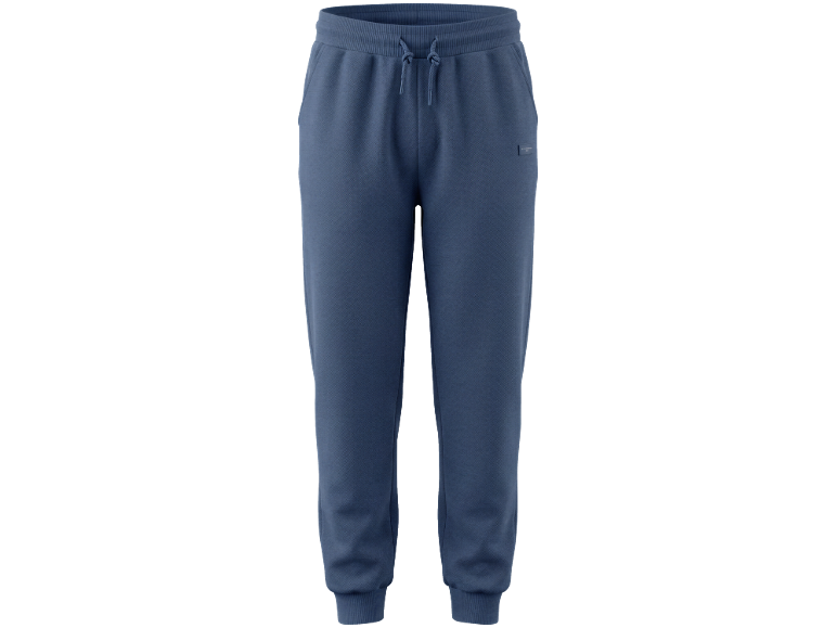 Heren blauwe joggingbroek met trekkoord en geribde manchetten.