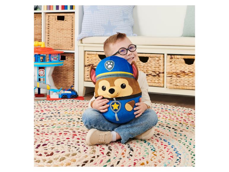 Een kind met een Paw Patrol kussen