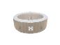 Beige ronde opblaasbare hot tub met witte rand en Splash-logo