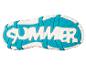 Turquoise en witte schoenzool met het woord "SUMMER".