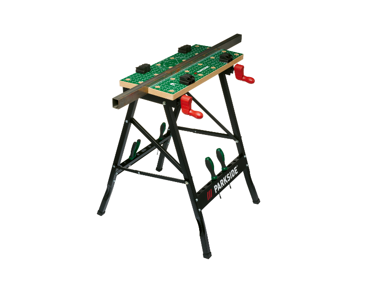Parkside opklapbare werkbank met klemmen.