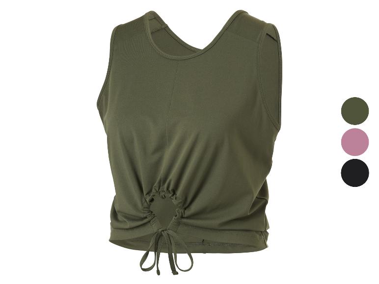 Olijfgroene mouwloze top met verstelbaar trekkoord in de taille en kleurstalen