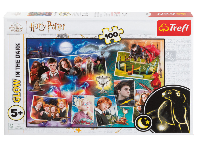 Een Harry Potter glow-in-the-dark puzzel van Trefl met 100 stukjes.