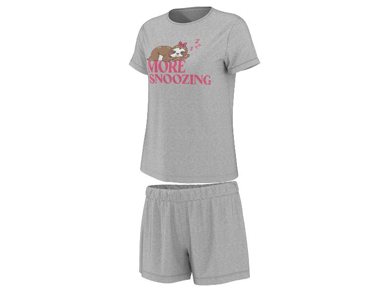 Grijze damespyjama met T-shirt met korte mouwen en korte broek, met luiaardprint.