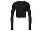 Zwarte crop top met lange mouwen voor dames, achteraanzicht