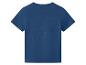 Effen blauw T-shirt met korte mouwen, achterkant.