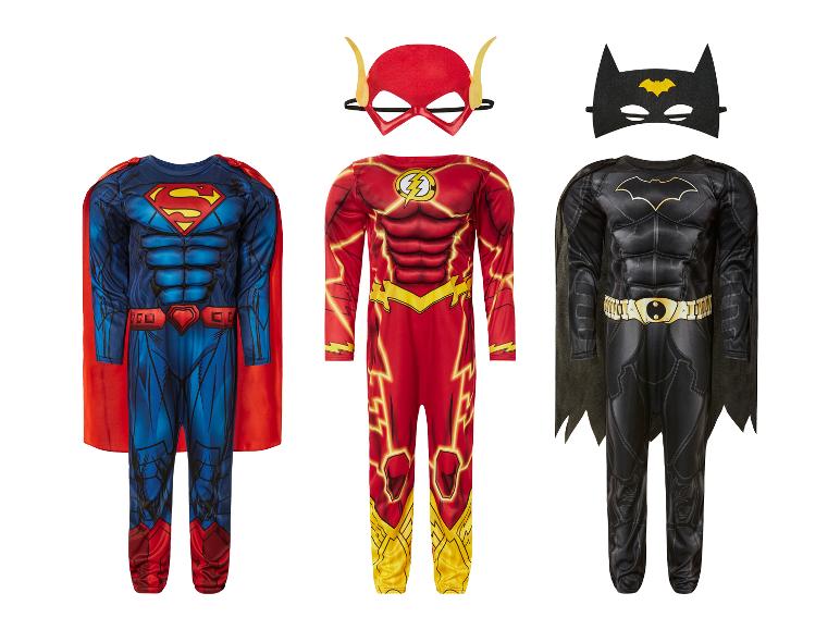 Superman, Flash en Batman kostuums met maskers voor kinderen.