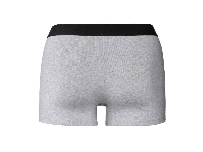 Grijze herenboxershort met zwarte tailleband, achterkant.