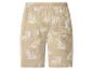 Beige linnen shorts met witte palmbladprint en elastische tailleband
