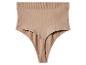 Beige geribbelde high-waist string