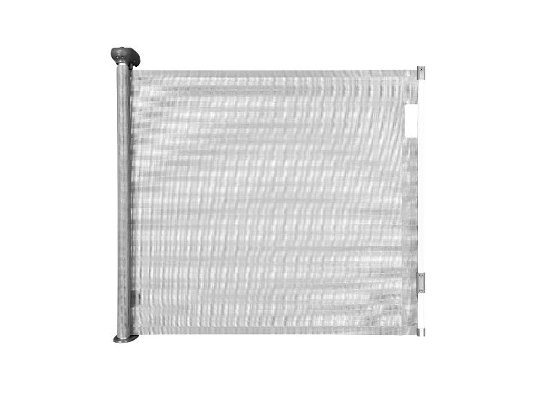 Grijs opvouwbaar kinderveiligheidshek.