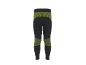Zwarte sportlegging met geelgroene gestreepte en mesh inzetstukken.