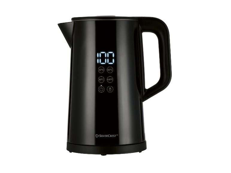 Zwarte waterkoker met digitaal display en temperatuurregelaars
