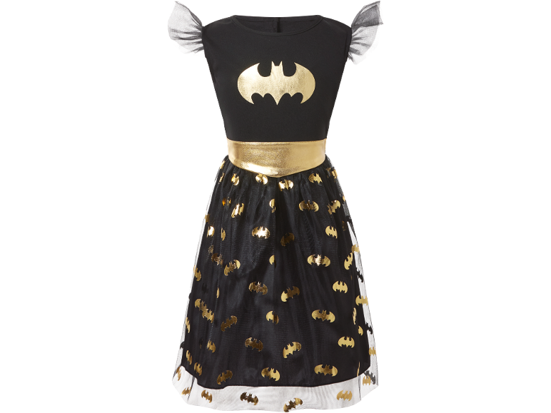 Zwarte kinderjurk met gouden Batman-logo en tule rok