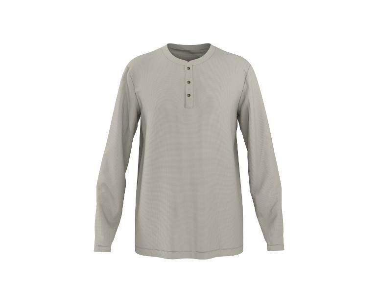 Lichtgrijs Henley-shirt voor heren met lange mouwen en drie knopen.