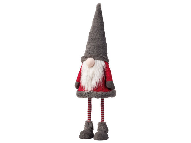 Kerstkabouter decoratie met grijze muts, witte baard, rode top en gestreepte benen