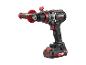 Accuboormachine met extra handgreep en accupack, in zwart en rood.