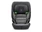 Grijs en zwart kinderautostoeltje met groene details en de tekst 'Flux Isofix eXT'.