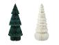 LIVARNO® Wabenpapier Weihnachtsbaum: Twee opvouwbare papieren kerstbomen, één groen en één wit.