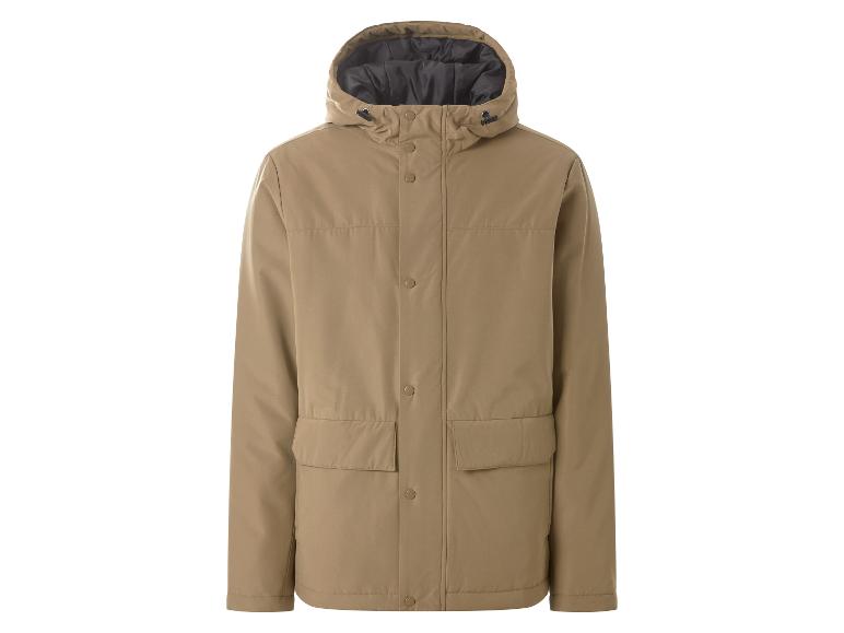 Heren beige jas met capuchon, knopen en zakken