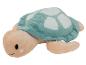 Pluche schildpad knuffel, beige en mintgroen, met geborduurde ogen en roze wangen.