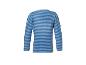 Blauw gestreept shirt met lange mouwen, achteraanzicht.