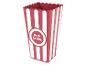 Een rood-wit gestreept popcornbakje.