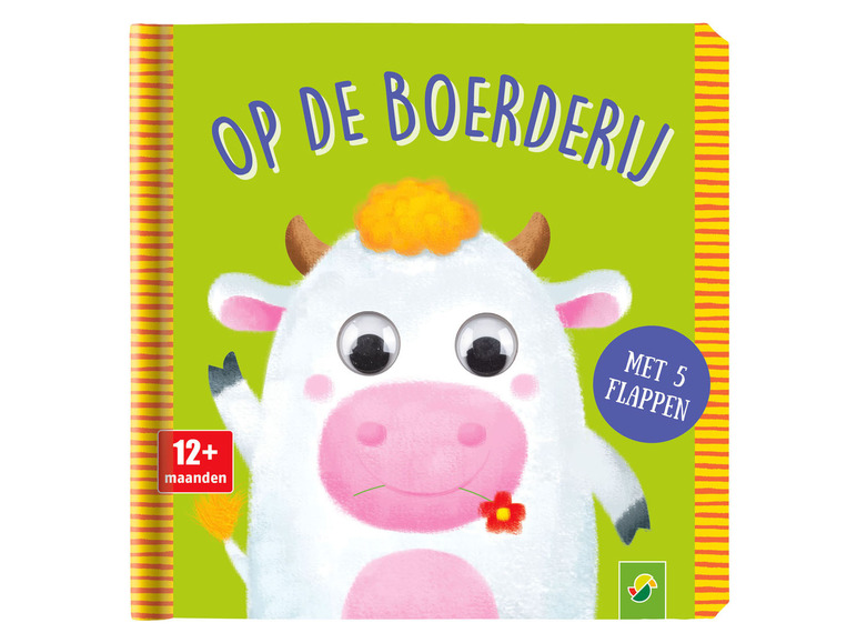 Een flapboek voor baby's over de boerderij met een koe