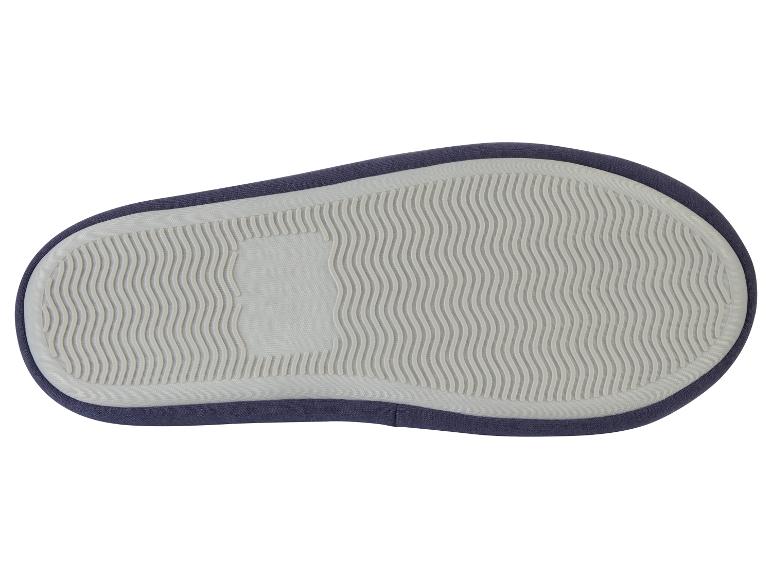 Zool van pantoffels, bovenkant donkerblauw, zool grijs.