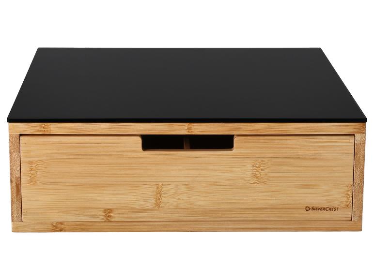 SilverCrest bamboe bureau-organizer met zwart glazen blad