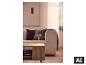 LIVARNO® LED-accu-tafellamp op een houten tafel in een gezellige woonkamer. [AI-gegenereerde afbeelding]