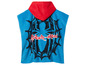 Een blauwe badjas met capuchon met Spider-Man-print.