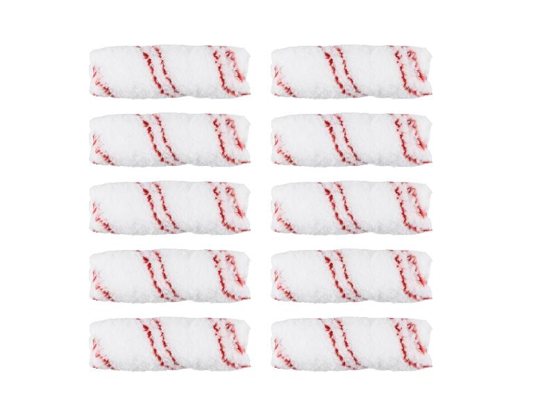 Tien witte verfrollers met rode strepen